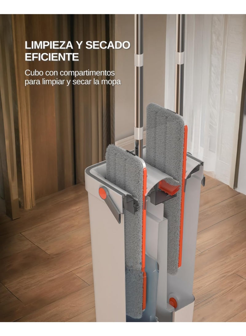 Mop and Bucket with Wringer Set, Hands Free Flat Floor Mop and Bucket, with 6 Washable Microfiber Pads, Wet and Dry Use, Floor Cleaning System - Image 3